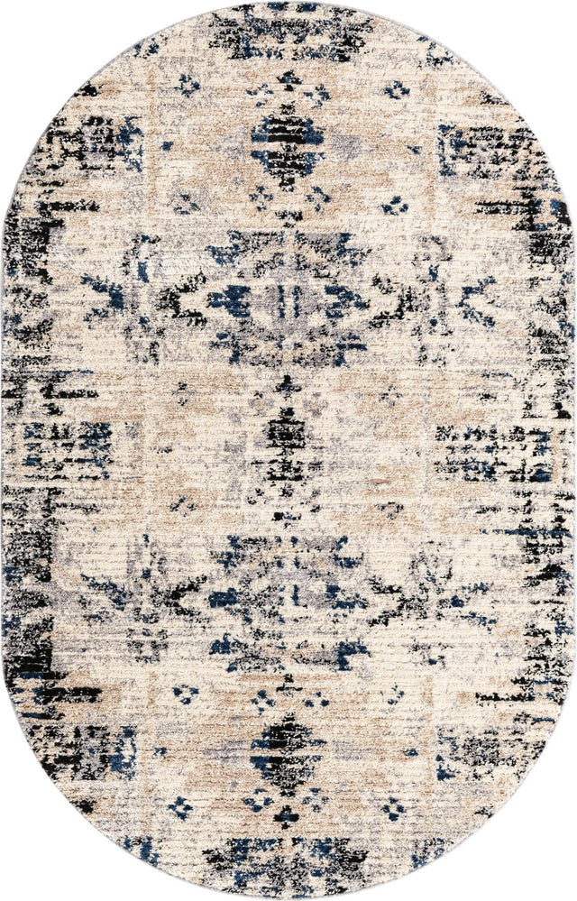 Ivory 5' x 8' Tucson Oval Area Rug 100% Polyester Unique Modern Carpet for Dining Rooms, Living Room, Bedrooms, Office Space for Sale at Rug Engine