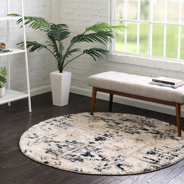 Ivory 3' x 3' Tucson Round Area Rug 100% Polyester Unique Modern Carpet for Dining Rooms, Living Room, Bedrooms, Office Space for Sale at Rug Engine