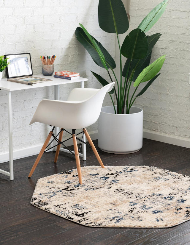 Ivory 7' x 7' Tucson Octagon Area Rug 100% Polyester Unique Modern Carpet for Dining Rooms, Living Room, Bedrooms, Office Space for Sale at Rug Engine