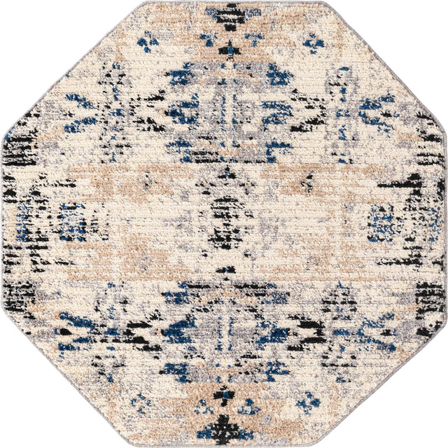 Ivory 4' x 4' Tucson Octagon Area Rug 100% Polyester Unique Modern Carpet for Dining Rooms, Living Room, Bedrooms, Office Space for Sale at Rug Engine