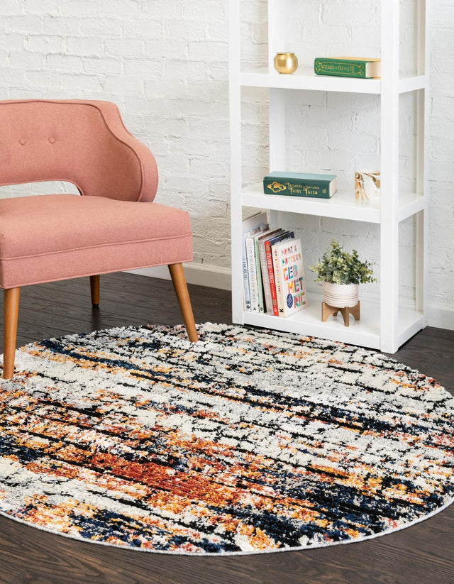 Multicolor 7' x 7' Tucson Round Area Rug 100% Polyester Unique Modern Carpet for Dining Rooms, Living Room, Bedrooms, Office Space for Sale at Rug Engine