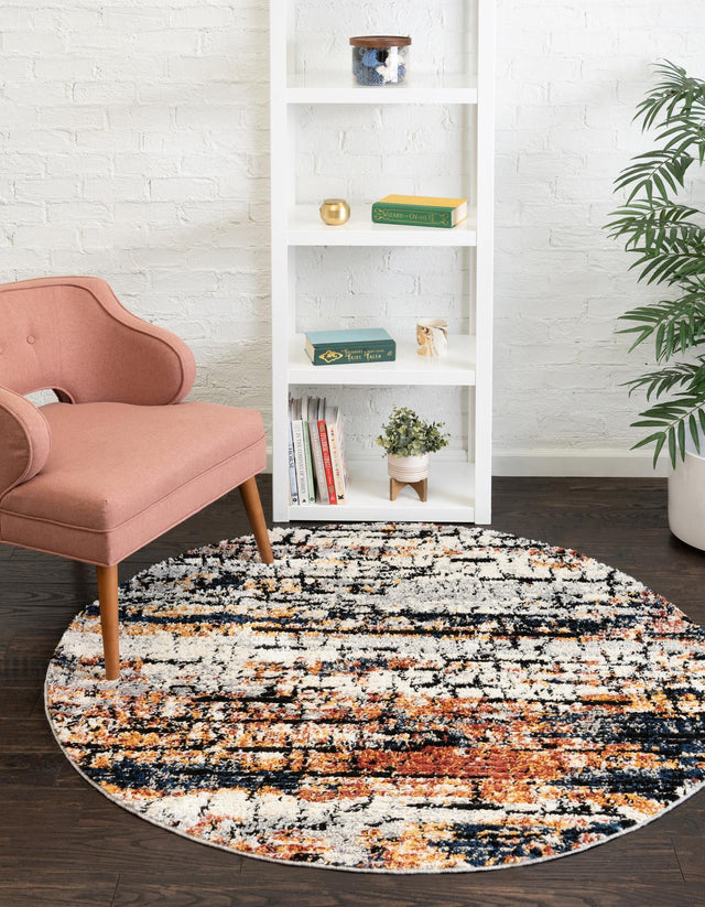 Multicolor 3' x 3' Tucson Round Area Rug 100% Polyester Unique Modern Carpet for Dining Rooms, Living Room, Bedrooms, Office Space for Sale at Rug Engine