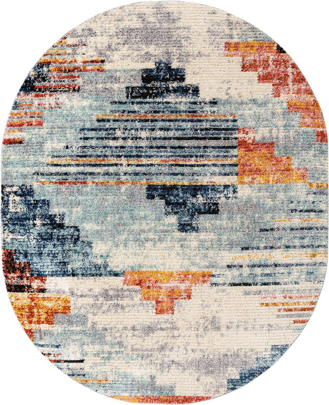 Multicolor 8' x 10' Tucson Oval Area Rug 100% Polyester Unique Modern Carpet for Dining Rooms, Living Room, Bedrooms, Office Space for Sale at Rug Engine