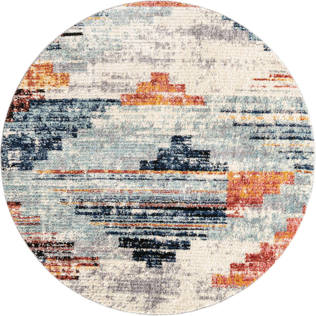 Multicolor 7' x 7' Tucson Round Area Rug 100% Polyester Unique Modern Carpet for Dining Rooms, Living Room, Bedrooms, Office Space for Sale at Rug Engine