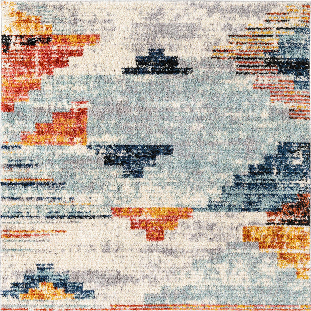Multicolor 6' x 6' Tucson Square Area Rug 100% Polyester Unique Modern Carpet for Dining Rooms, Living Room, Bedrooms, Office Space for Sale at Rug Engine
