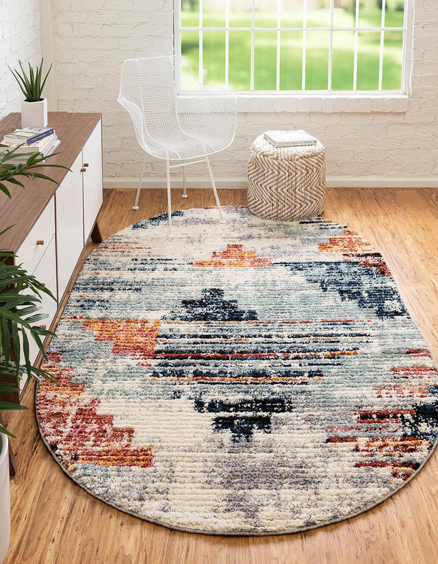 Multicolor 4' x 6' Tucson Oval Area Rug 100% Polyester Unique Modern Carpet for Dining Rooms, Living Room, Bedrooms, Office Space for Sale at Rug Engine