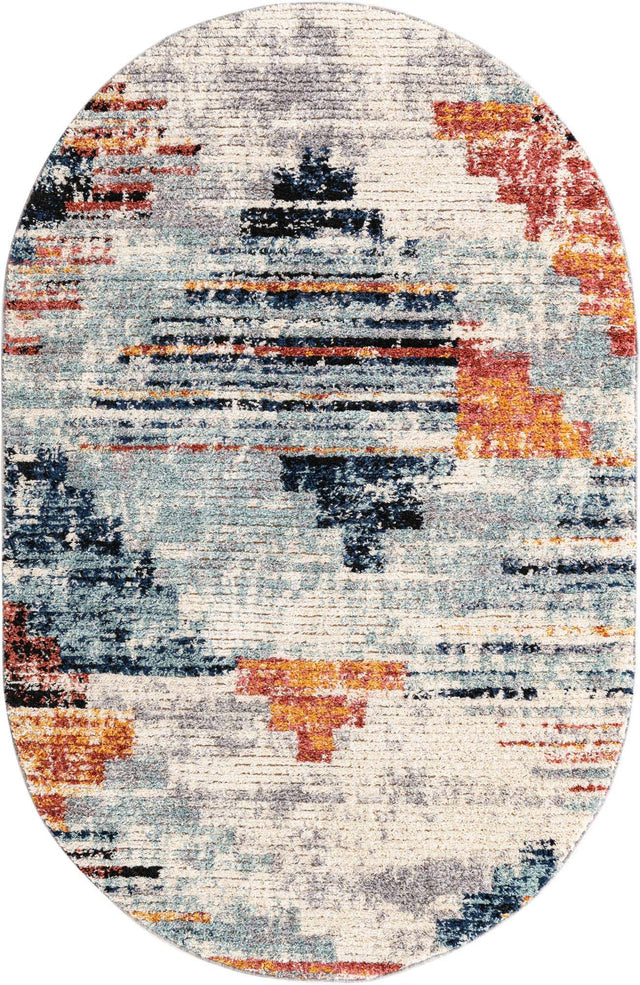 Multicolor 5' x 8' Tucson Oval Area Rug 100% Polyester Unique Modern Carpet for Dining Rooms, Living Room, Bedrooms, Office Space for Sale at Rug Engine