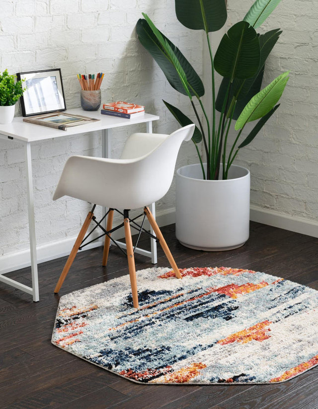 Multicolor 7' x 7' Tucson Octagon Area Rug 100% Polyester Unique Modern Carpet for Dining Rooms, Living Room, Bedrooms, Office Space for Sale at Rug Engine