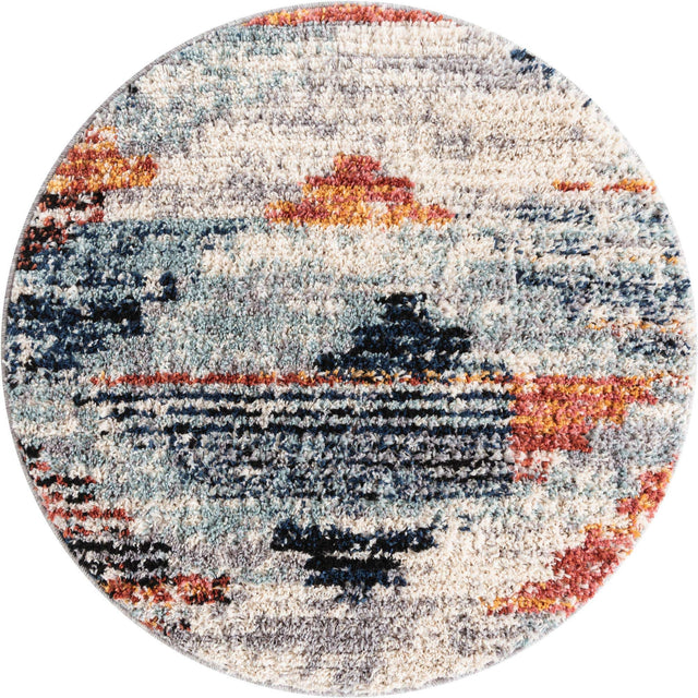 Multicolor 3' x 3' Tucson Round Area Rug 100% Polyester Unique Modern Carpet for Dining Rooms, Living Room, Bedrooms, Office Space for Sale at Rug Engine