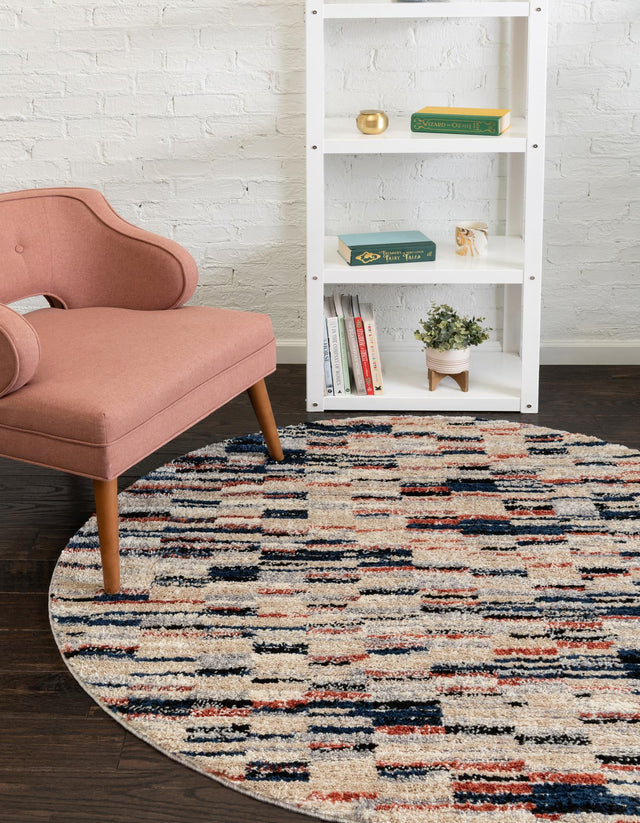 Multicolor 3' x 3' Tucson Round Area Rug 100% Polyester Unique Modern Carpet for Dining Rooms, Living Room, Bedrooms, Office Space for Sale at Rug Engine