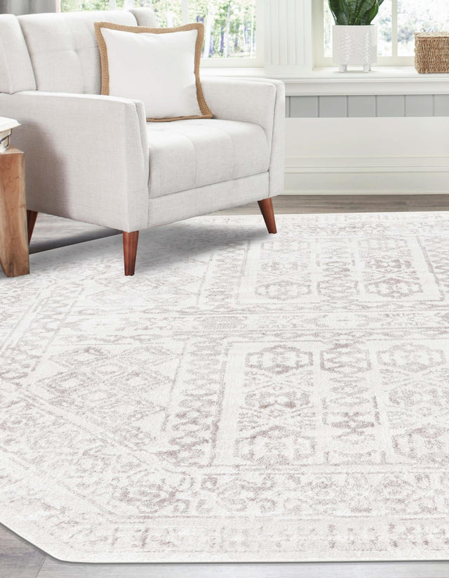 Cream 7' 1 x 7' 1 Oxford Octagon Area Rug Traditional Design 100% Polypropylene Carpet for Living Room, Bedrooms, Dining, Office for Sale at Rug Engine