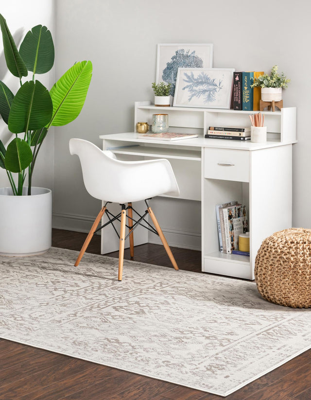 Cream 9' x 12' Oxford Rectangle Area Rug Traditional Design 100% Polypropylene Carpet for Living Room, Bedrooms, Dining, Office for Sale at Rug Engine