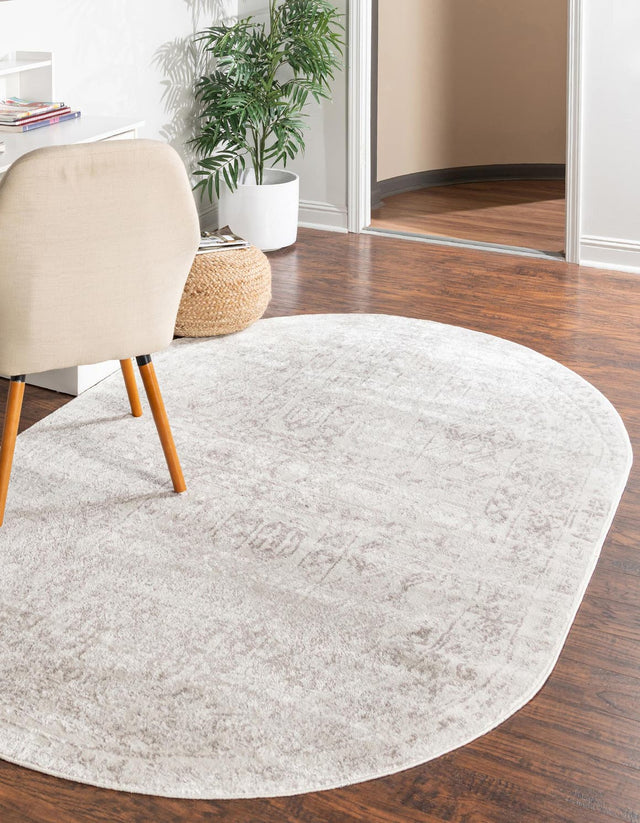 Cream 5' x 8' Oxford Oval Area Rug Traditional Design 100% Polypropylene Carpet for Living Room, Bedrooms, Dining, Office for Sale at Rug Engine