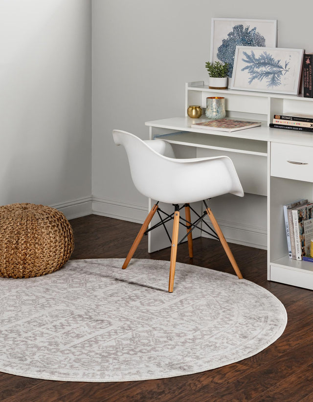 Cream 7' 1 x 7' 1 Oxford Round Area Rug Traditional Design 100% Polypropylene Carpet for Living Room, Bedrooms, Dining, Office for Sale at Rug Engine