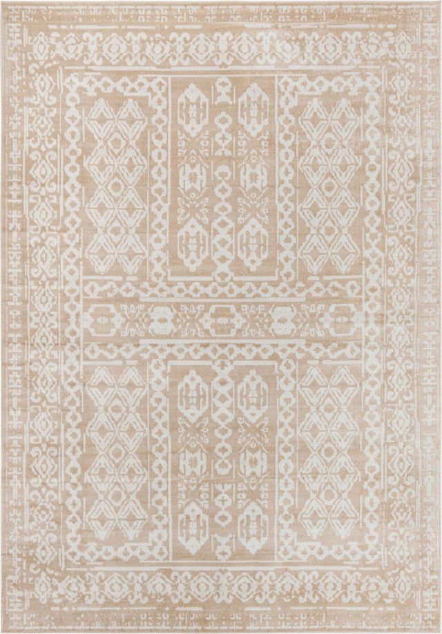 Beige 10' x 14' Oxford Rectangle Area Rug Traditional Design 100% Polypropylene Carpet for Living Room, Bedrooms, Dining, Office for Sale at Rug Engine