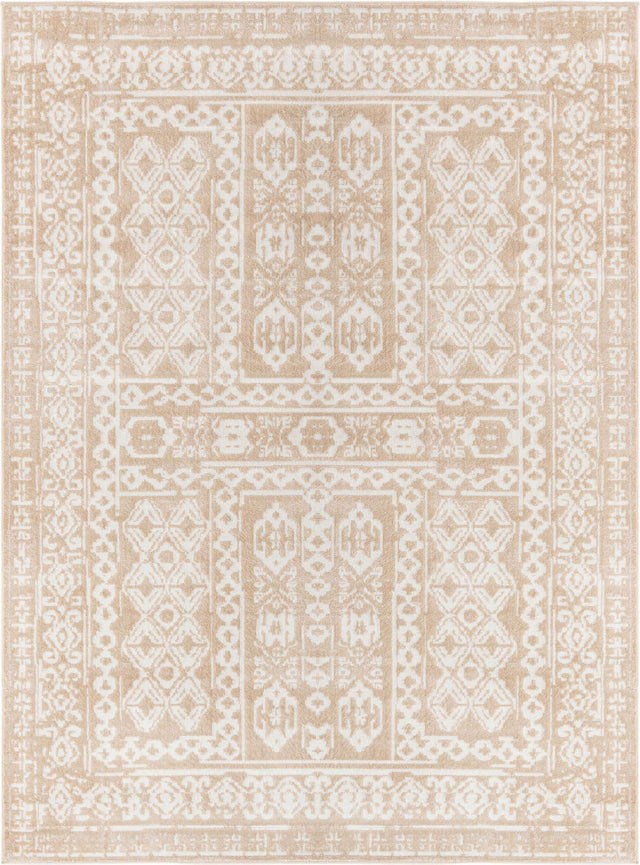 Beige 9' x 12' Oxford Rectangle Area Rug Traditional Design 100% Polypropylene Carpet for Living Room, Bedrooms, Dining, Office for Sale at Rug Engine