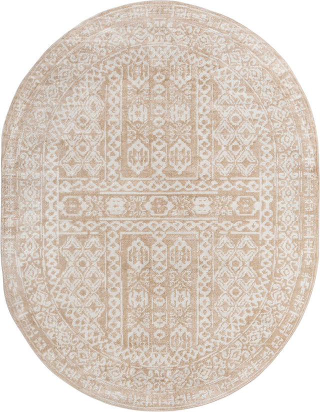 Beige 8' x 10' Oxford Oval Area Rug Traditional Design 100% Polypropylene Carpet for Living Room, Bedrooms, Dining, Office for Sale at Rug Engine