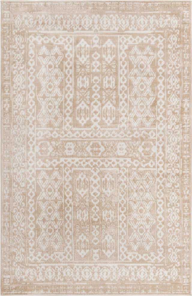 Beige 6' 1 x 9' Oxford Rectangle Area Rug Traditional Design 100% Polypropylene Carpet for Living Room, Bedrooms, Dining, Office for Sale at Rug Engine