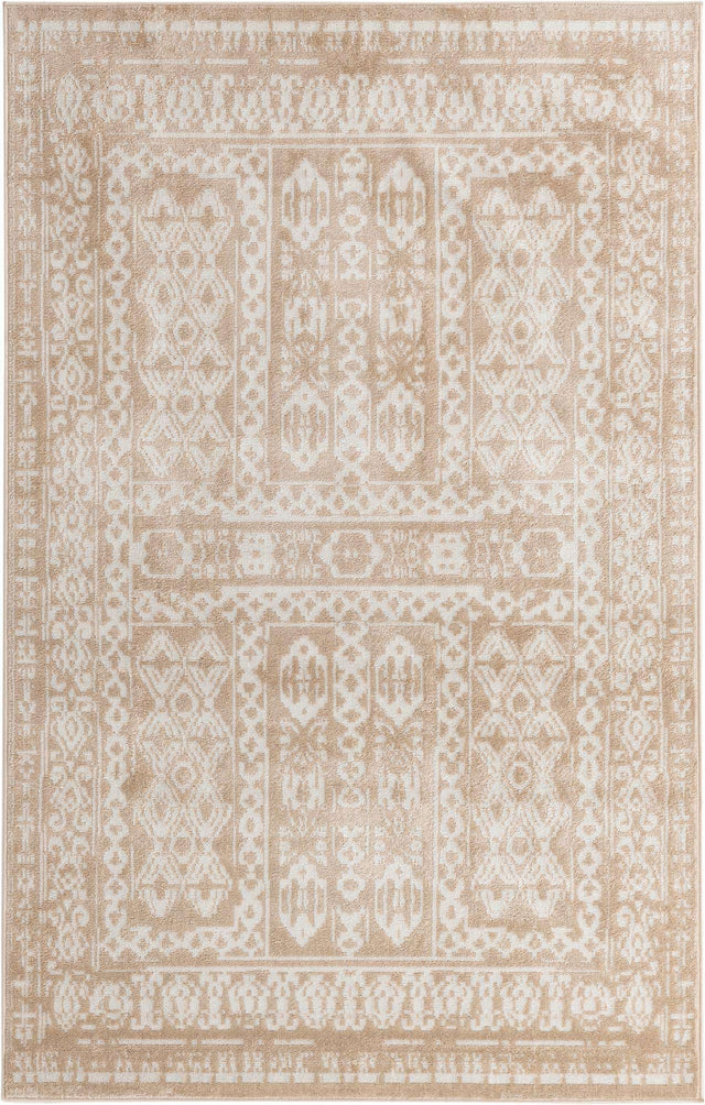 Beige 5' 3 x 8' Oxford Rectangle Area Rug Traditional Design 100% Polypropylene Carpet for Living Room, Bedrooms, Dining, Office for Sale at Rug Engine
