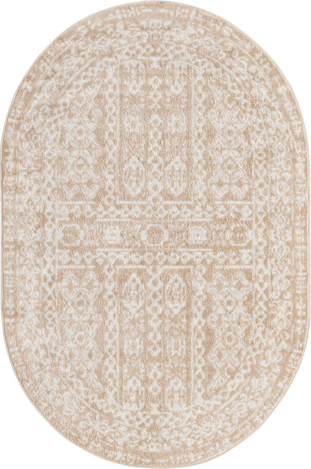Beige 4' x 6' Oxford Oval Area Rug Traditional Design 100% Polypropylene Carpet for Living Room, Bedrooms, Dining, Office for Sale at Rug Engine