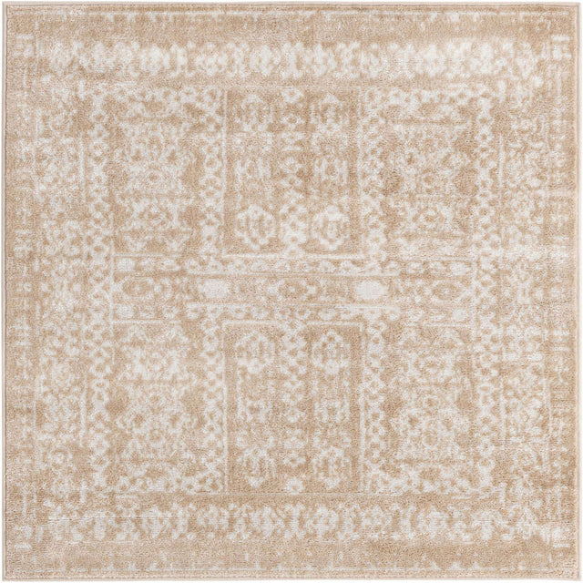Beige 4' 1 x 4' 1 Oxford Square Area Rug Traditional Design 100% Polypropylene Carpet for Living Room, Bedrooms, Dining, Office for Sale at Rug Engine