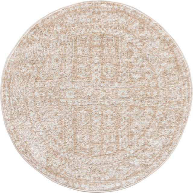 Beige 3' x 3' Oxford Round Area Rug Traditional Design 100% Polypropylene Carpet for Living Room, Bedrooms, Dining, Office for Sale at Rug Engine