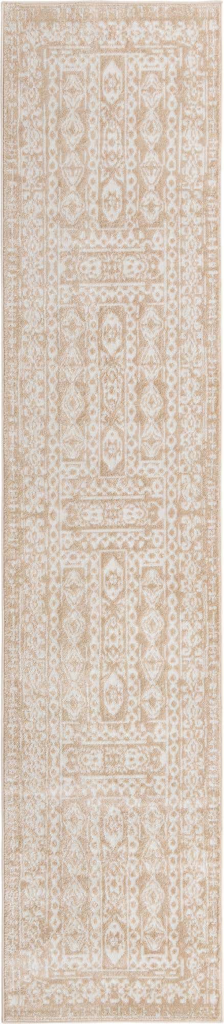 Beige 2' 7 x 12' Oxford Runner Area Rug Traditional Design 100% Polypropylene Carpet for Living Room, Bedrooms, Dining, Office for Sale at Rug Engine