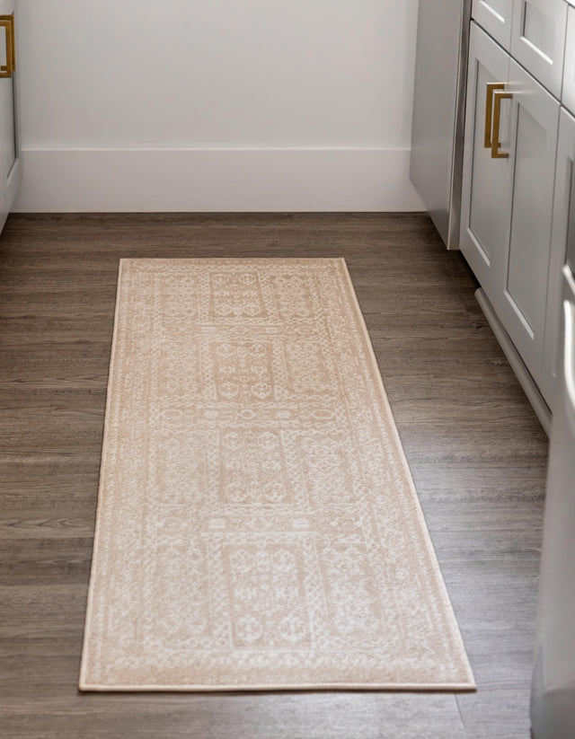 Beige 2' x 8' Oxford Runner Area Rug Traditional Design 100% Polypropylene Carpet for Living Room, Bedrooms, Dining, Office for Sale at Rug Engine