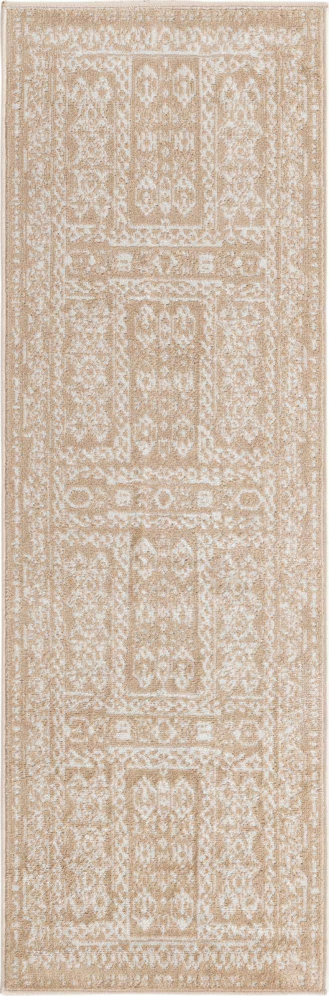 Beige 2' x 6' Oxford Runner Area Rug Traditional Design 100% Polypropylene Carpet for Living Room, Bedrooms, Dining, Office for Sale at Rug Engine