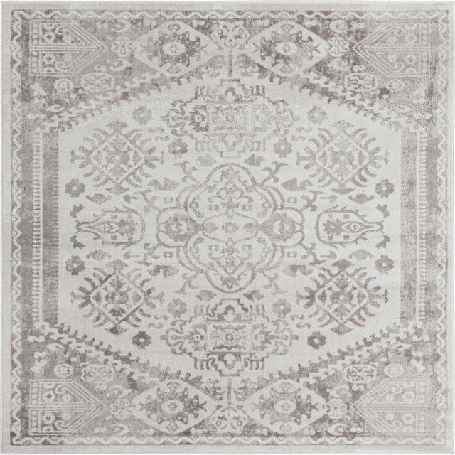 Cream 7' 10 x 7' 10 Oxford Square Area Rug Traditional Design 100% Polypropylene Carpet for Living Room, Bedrooms, Dining, Office for Sale at Rug Engine
