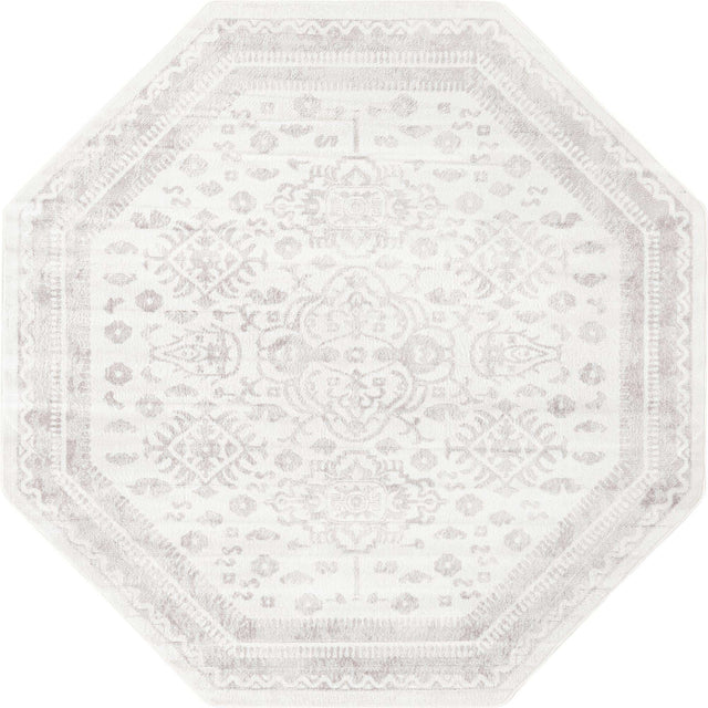 Cream 7' 1 x 7' 1 Oxford Octagon Area Rug Traditional Design 100% Polypropylene Carpet for Living Room, Bedrooms, Dining, Office for Sale at Rug Engine
