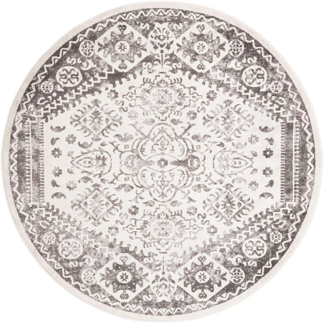 Cream 7' 1 x 7' 1 Oxford Round Area Rug Traditional Design 100% Polypropylene Carpet for Living Room, Bedrooms, Dining, Office for Sale at Rug Engine