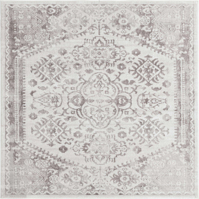 Cream 6' x 6' Oxford Square Area Rug Traditional Design 100% Polypropylene Carpet for Living Room, Bedrooms, Dining, Office for Sale at Rug Engine