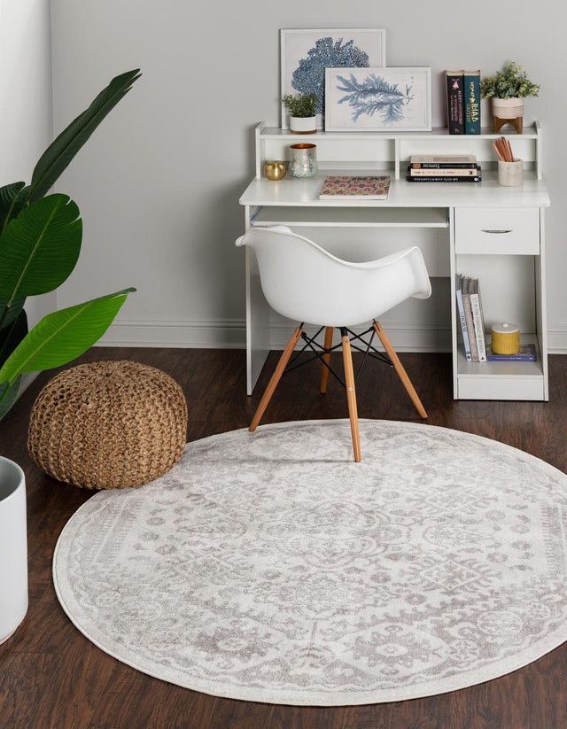 Cream 7' 1 x 7' 1 Oxford Round Area Rug Traditional Design 100% Polypropylene Carpet for Living Room, Bedrooms, Dining, Office for Sale at Rug Engine