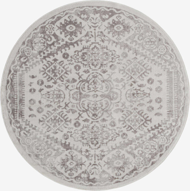 Cream 5' x 5' Oxford Round Area Rug Traditional Design 100% Polypropylene Carpet for Living Room, Bedrooms, Dining, Office for Sale at Rug Engine