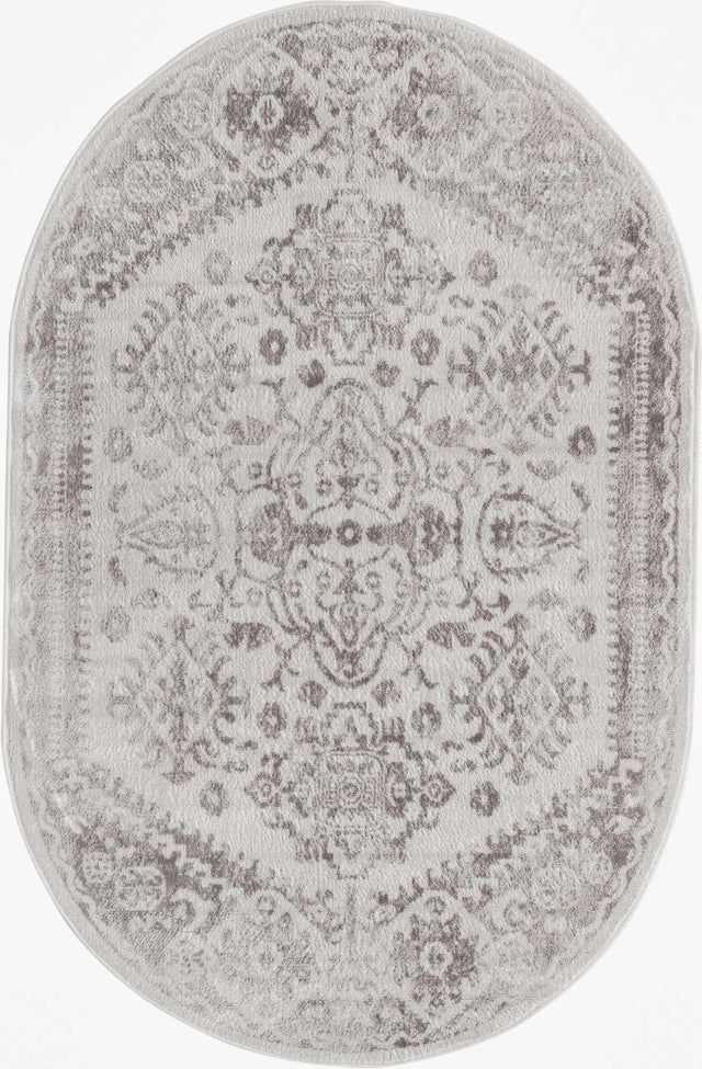 Cream 4' 1 x 6' 1 Oxford Oval Area Rug Traditional Design 100% Polypropylene Carpet for Living Room, Bedrooms, Dining, Office for Sale at Rug Engine