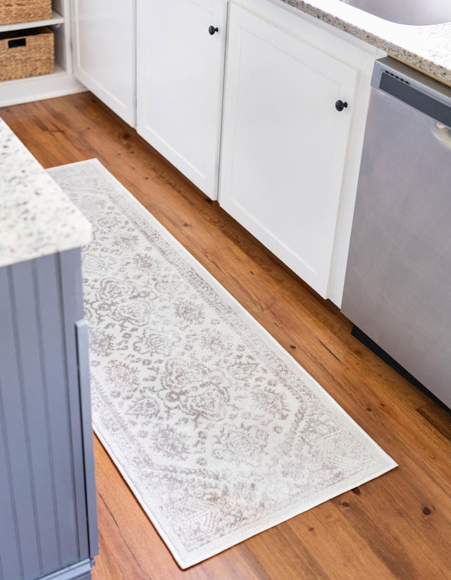 Cream 2' 7 x 14' 1 Oxford Runner Area Rug Traditional Design 100% Polypropylene Carpet for Living Room, Bedrooms, Dining, Office for Sale at Rug Engine