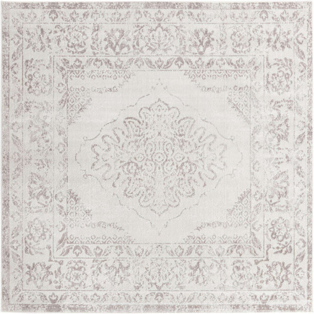 Ivory 7' 10 x 7' 10 Oxford Square Area Rug Traditional Design 100% Polypropylene Carpet for Living Room, Bedrooms, Dining, Office for Sale at Rug Engine