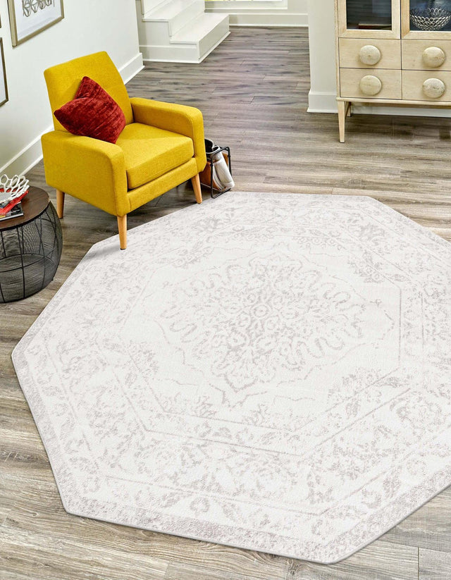 Ivory 7' 1 x 7' 1 Oxford Octagon Area Rug Traditional Design 100% Polypropylene Carpet for Living Room, Bedrooms, Dining, Office for Sale at Rug Engine