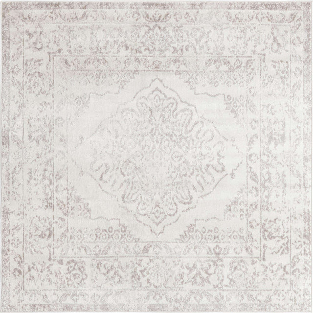 Ivory 6' x 6' Oxford Square Area Rug Traditional Design 100% Polypropylene Carpet for Living Room, Bedrooms, Dining, Office for Sale at Rug Engine