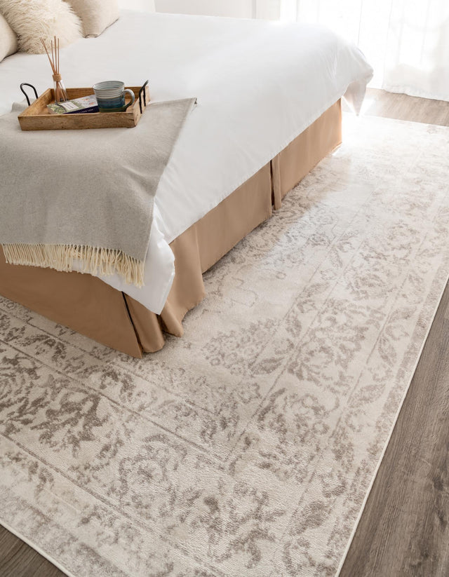 Ivory 7' 1 x 10' Oxford Rectangle Area Rug Traditional Design 100% Polypropylene Carpet for Living Room, Bedrooms, Dining, Office for Sale at Rug Engine