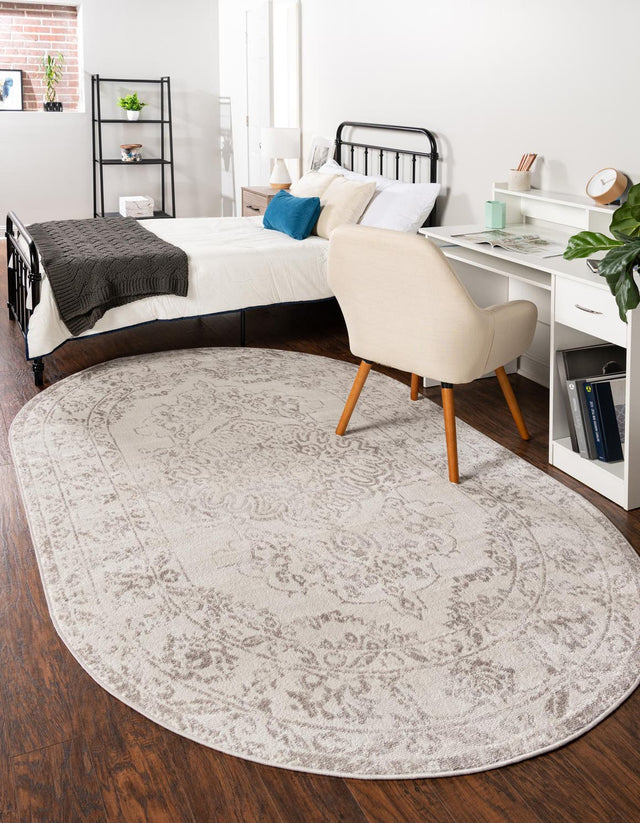 Ivory 8' x 10' Oxford Oval Area Rug Traditional Design 100% Polypropylene Carpet for Living Room, Bedrooms, Dining, Office for Sale at Rug Engine