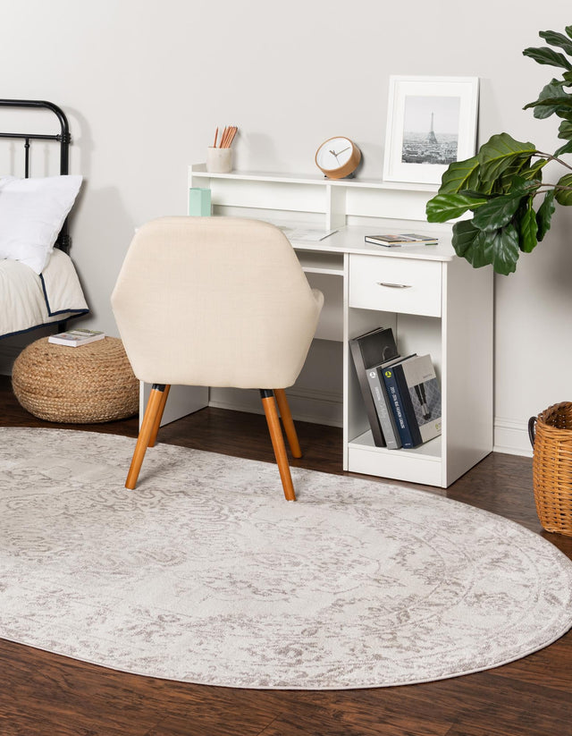 Ivory 8' x 10' Oxford Oval Area Rug Traditional Design 100% Polypropylene Carpet for Living Room, Bedrooms, Dining, Office for Sale at Rug Engine
