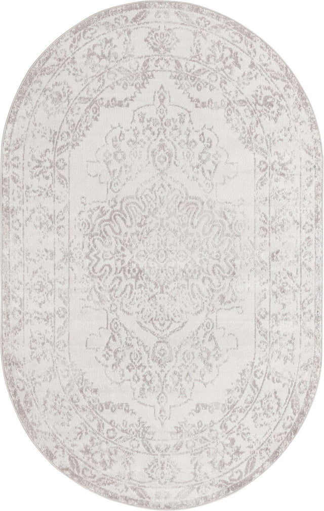 Ivory 5' 3 x 8' Oxford Oval Area Rug Traditional Design 100% Polypropylene Carpet for Living Room, Bedrooms, Dining, Office for Sale at Rug Engine