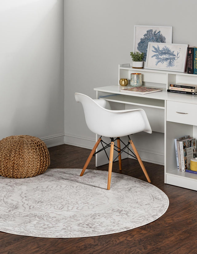 Ivory 7' x 7' Oxford Round Area Rug Traditional Design 100% Polypropylene Carpet for Living Room, Bedrooms, Dining, Office for Sale at Rug Engine