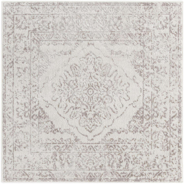 Ivory 4' x 4' Oxford Square Area Rug Traditional Design 100% Polypropylene Carpet for Living Room, Bedrooms, Dining, Office for Sale at Rug Engine