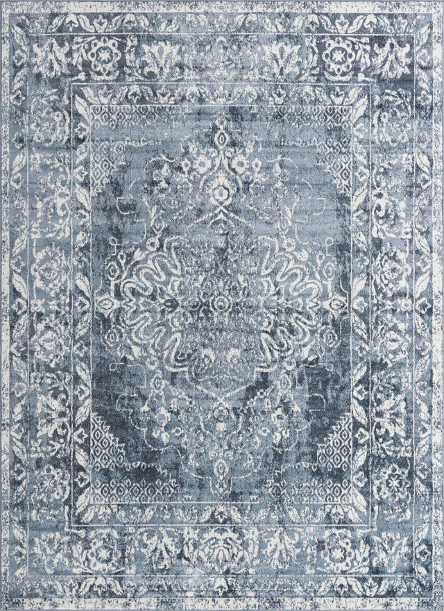 Blue 9' x 12' Oxford Rectangle Area Rug Traditional Design 100% Polypropylene Carpet for Living Room, Bedrooms, Dining, Office for Sale at Rug Engine