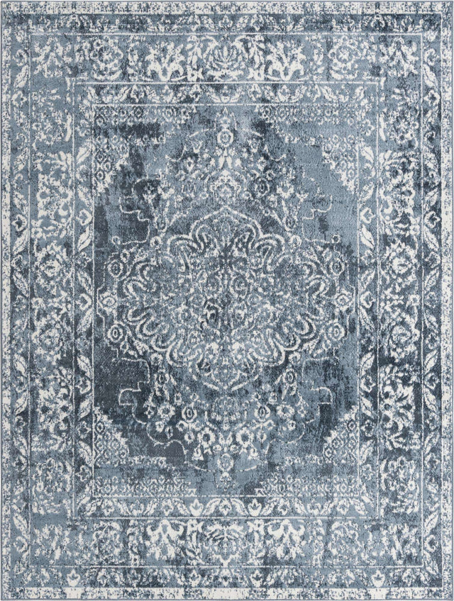 Blue 7' 10 x 10' Oxford Rectangle Area Rug Traditional Design 100% Polypropylene Carpet for Living Room, Bedrooms, Dining, Office for Sale at Rug Engine