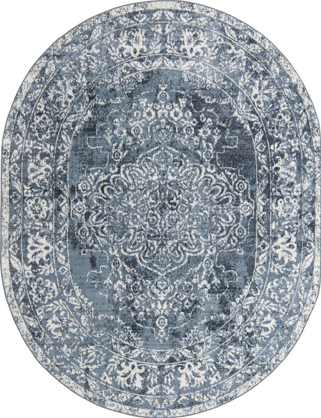 Blue 8' x 10' Oxford Oval Area Rug Traditional Design 100% Polypropylene Carpet for Living Room, Bedrooms, Dining, Office for Sale at Rug Engine