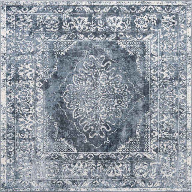 Blue 7' 10 x 7' 10 Oxford Square Area Rug Traditional Design 100% Polypropylene Carpet for Living Room, Bedrooms, Dining, Office for Sale at Rug Engine
